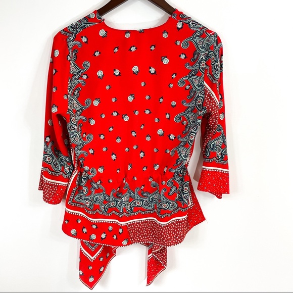Zara Red Asymmetrical Floral/Paisley Print Top - Picture 3 of 7